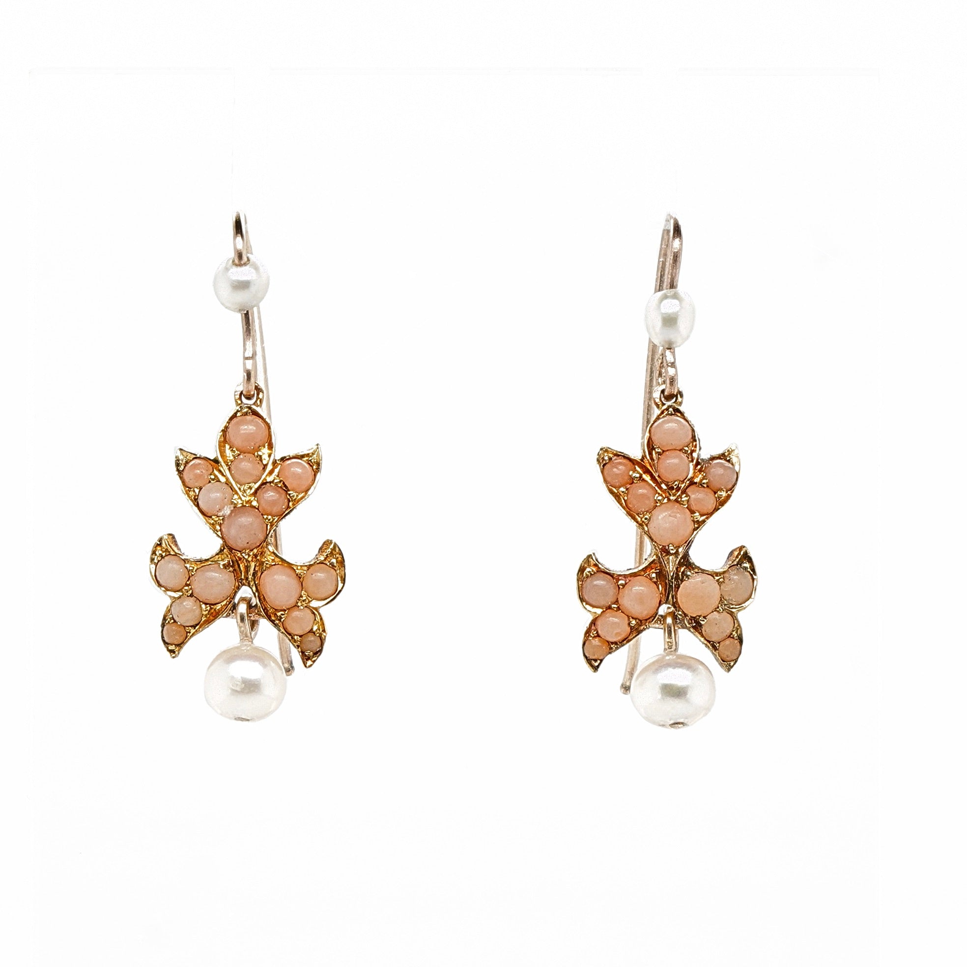 Victorian Coral Pearl Earrings