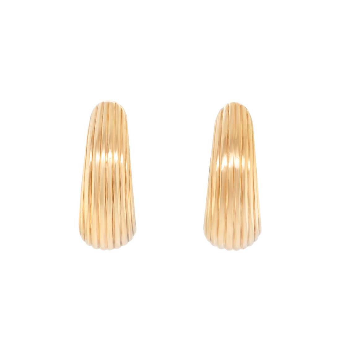 18ct Gold Teardrop Banded Texture Earrings-Charlotte Sayers Antique Jewellery