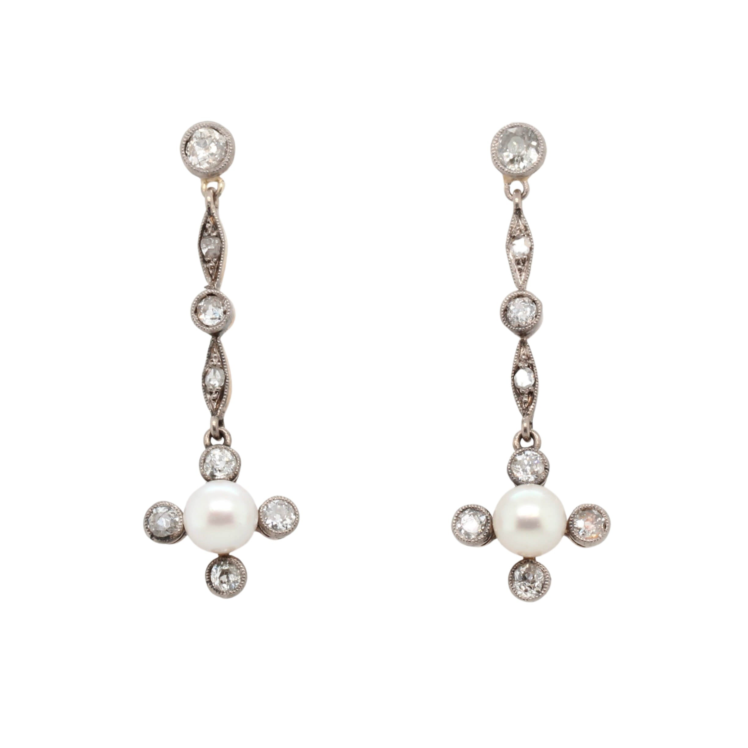 1920s Pearl and Diamond Drop Earrings-Charlotte Sayers Antique Jewellery
