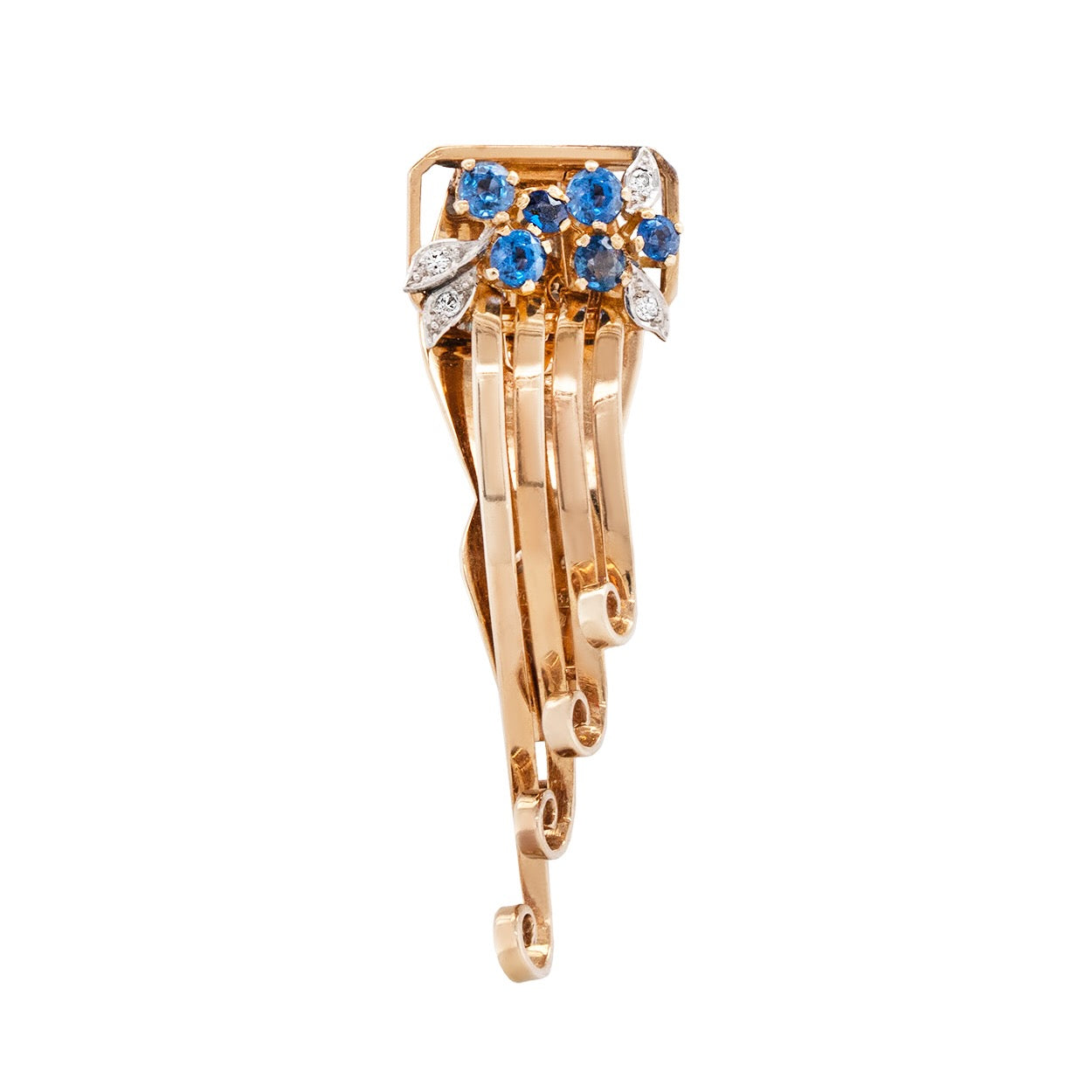 1940s Sapphire and Diamond Clip-Charlotte Sayers Antique Jewellery