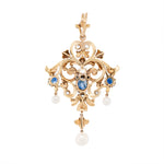 19th Century Enamel, Sapphire, Diamond and Pearl Pendant-Charlotte Sayers Antique Jewellery