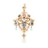 19th Century Enamel, Sapphire, Diamond and Pearl Pendant-Charlotte Sayers Antique Jewellery