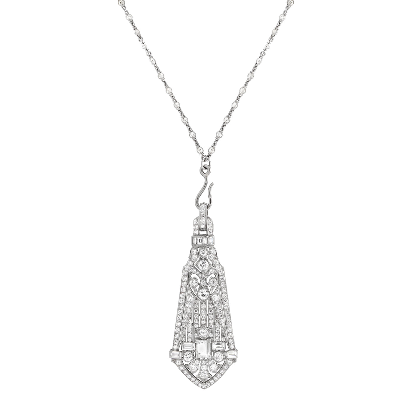 Art Deco Diamond Pendant Necklace-Charlotte Sayers Antique Jewellery