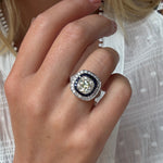 Art Deco Inspired Cushion Cut Diamond and Sapphire Ring-Charlotte Sayers Antique Jewellery