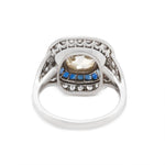 Art Deco Inspired Cushion Cut Diamond and Sapphire Ring-Charlotte Sayers Antique Jewellery