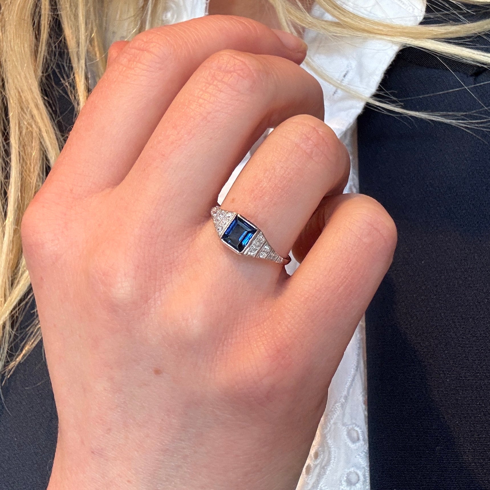 Art Deco Sapphire and Diamond Ring-Charlotte Sayers Antique Jewellery