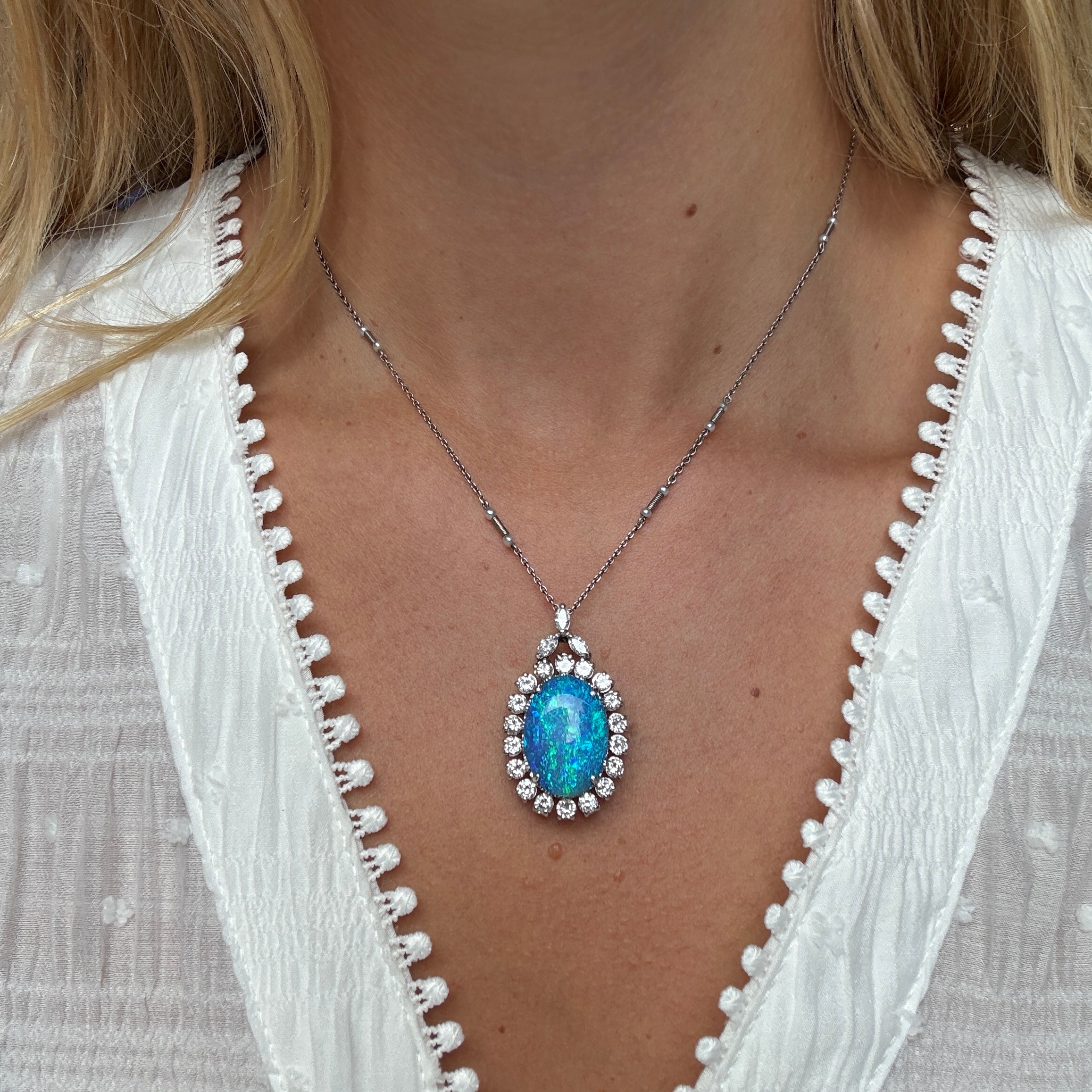 Black Opal and Diamond Pendant-Charlotte Sayers Antique Jewellery