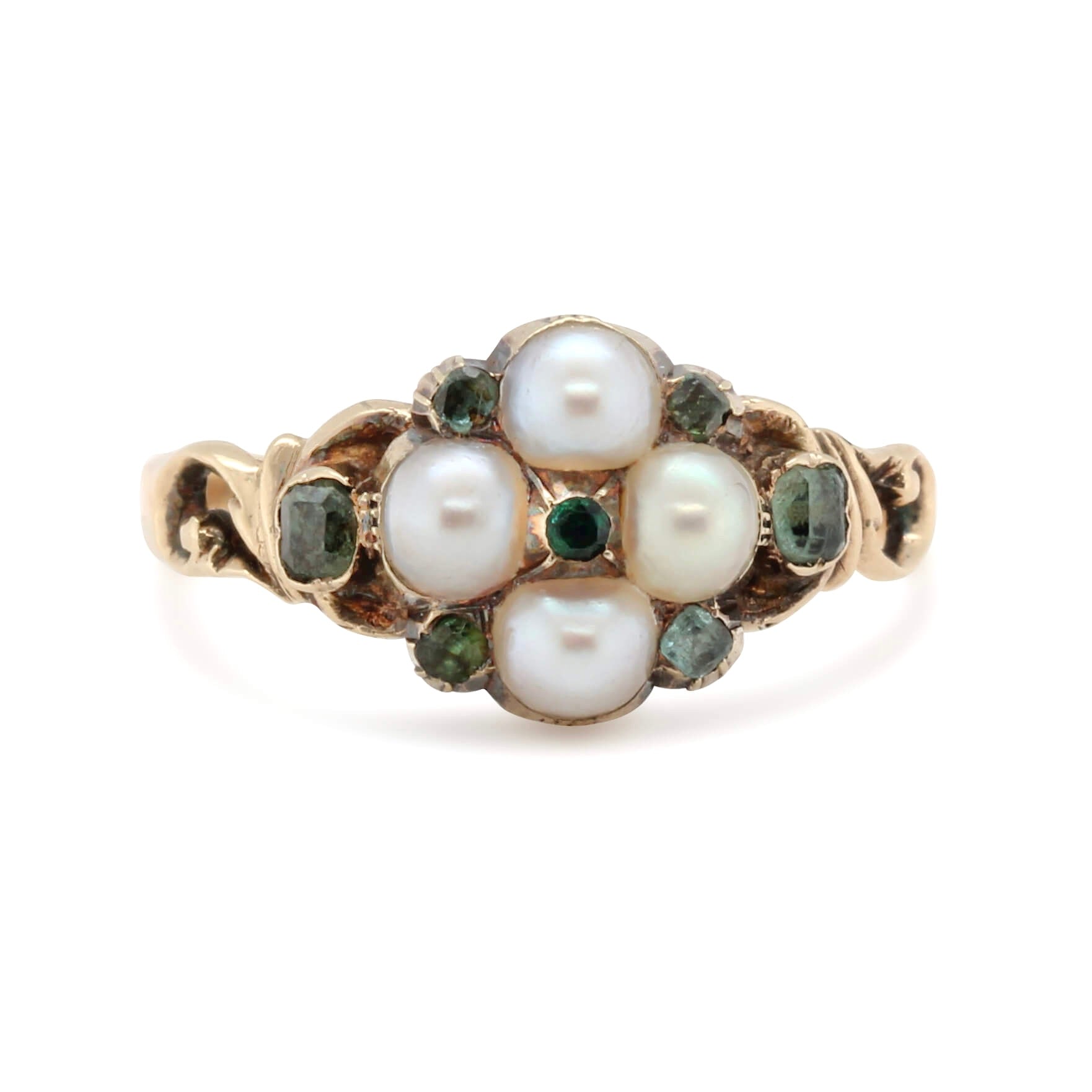 Georgian Natural Pearl and Emerald Ring