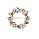 Demantoid Garnet, Diamond & Pearl Wreath Brooch-Charlotte Sayers Antique Jewellery