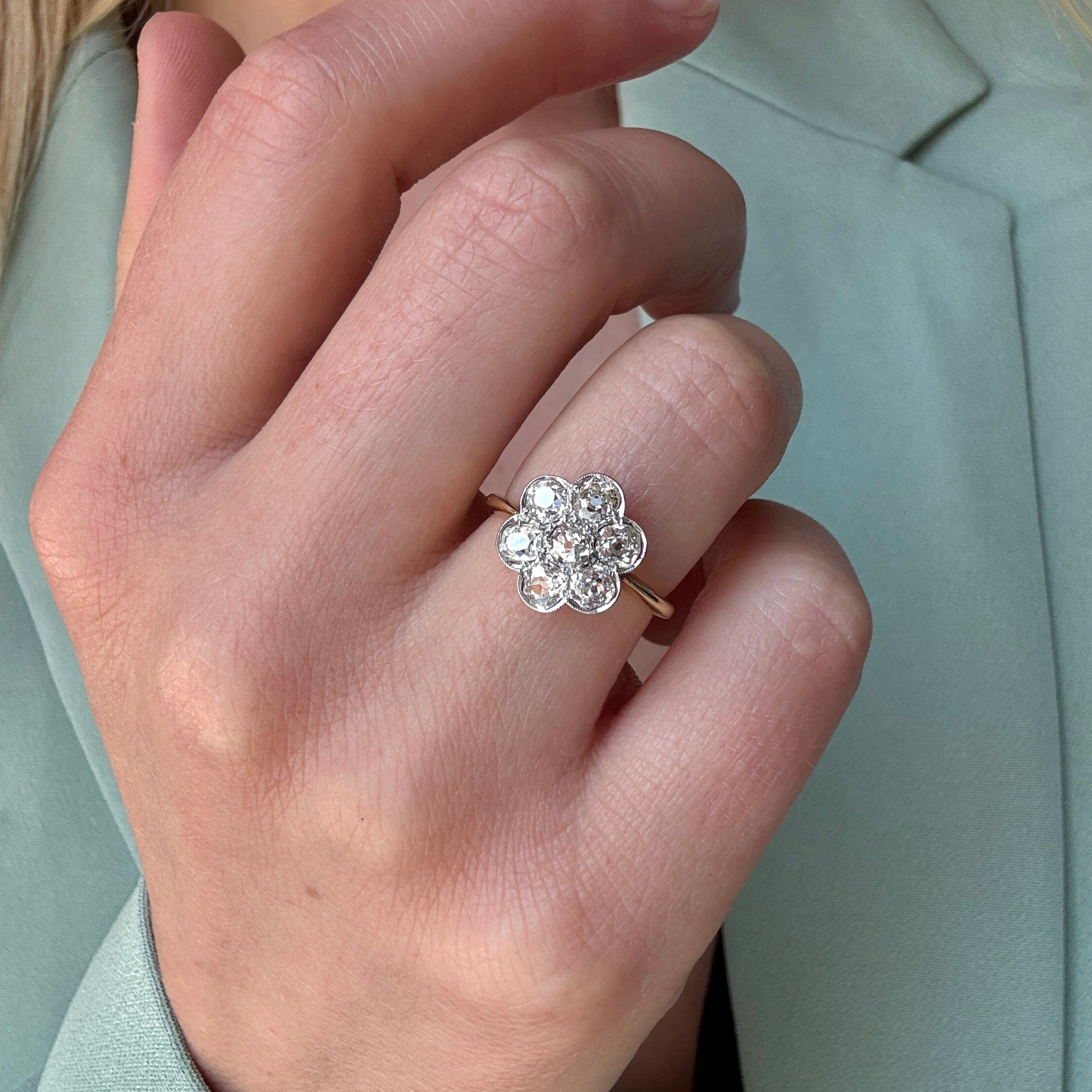 Edwardian Diamond Cluster Flower Ring-Charlotte Sayers Antique Jewellery