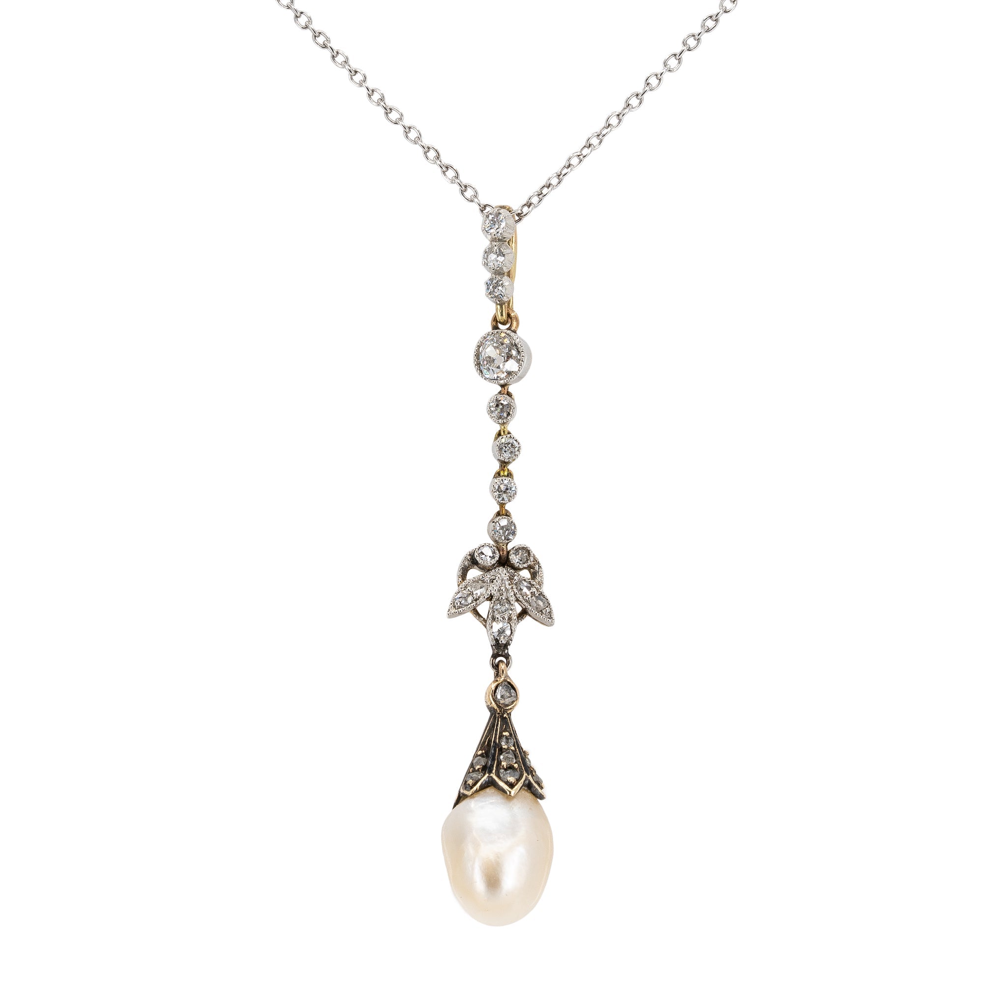 Edwardian Natural Pearl and Diamond Pendant- Charlotte Sayers