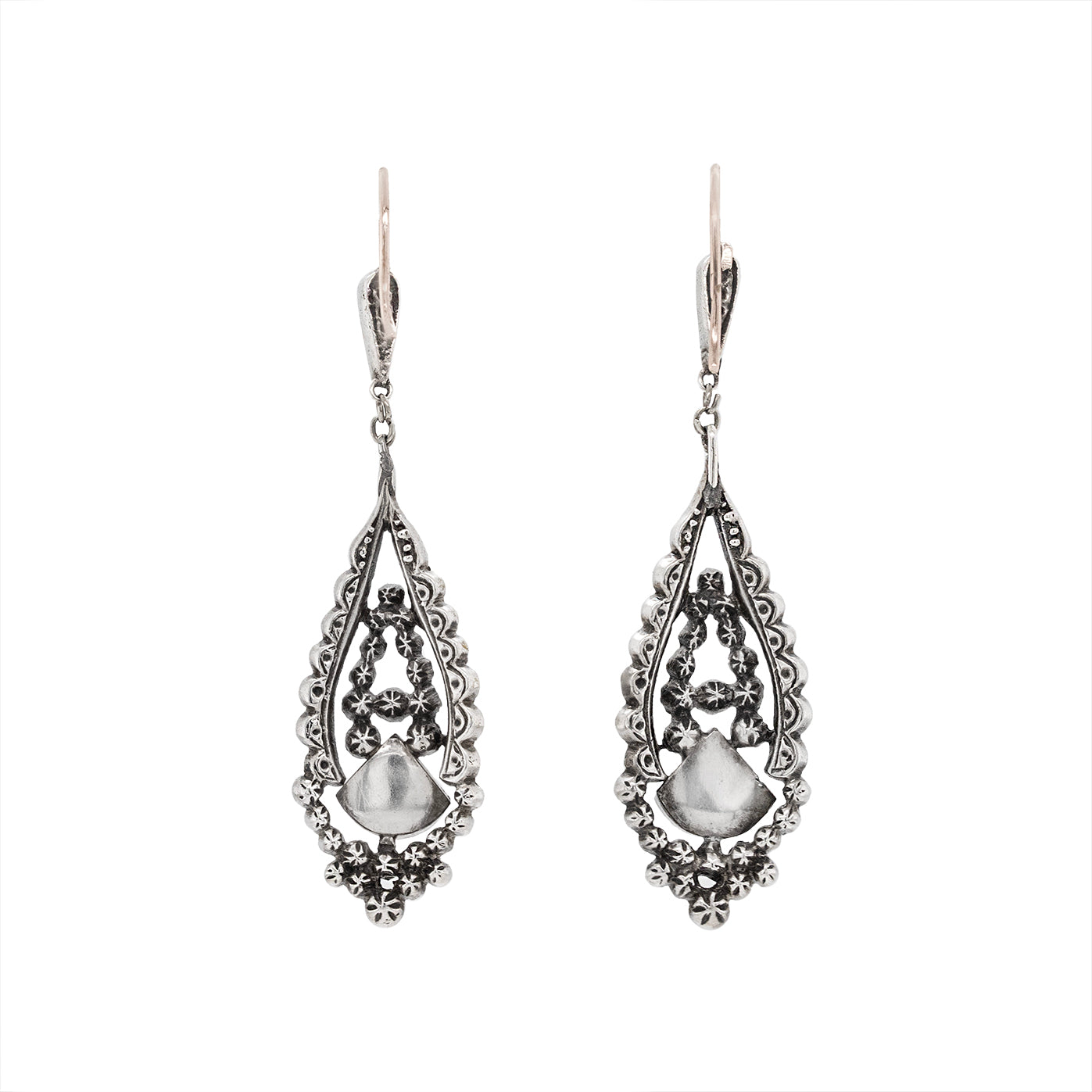 Edwardian Paste and Silver Drop Earrings-Charlotte Sayers Antique Jewellery