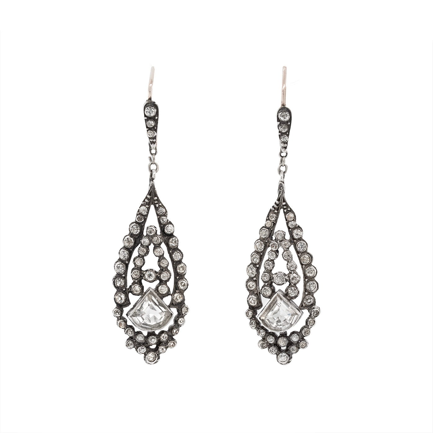 Edwardian Paste and Silver Drop Earrings-Charlotte Sayers Antique Jewellery