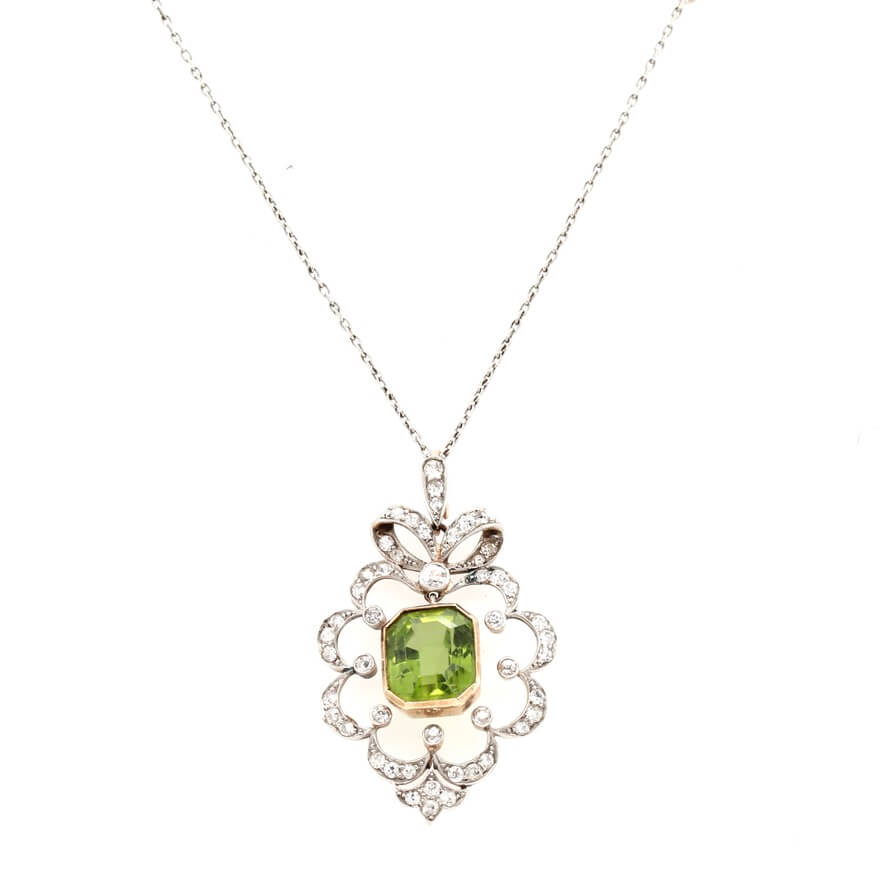 Edwardian Peridot and Diamond Pendant Charlotte Sayers Antique