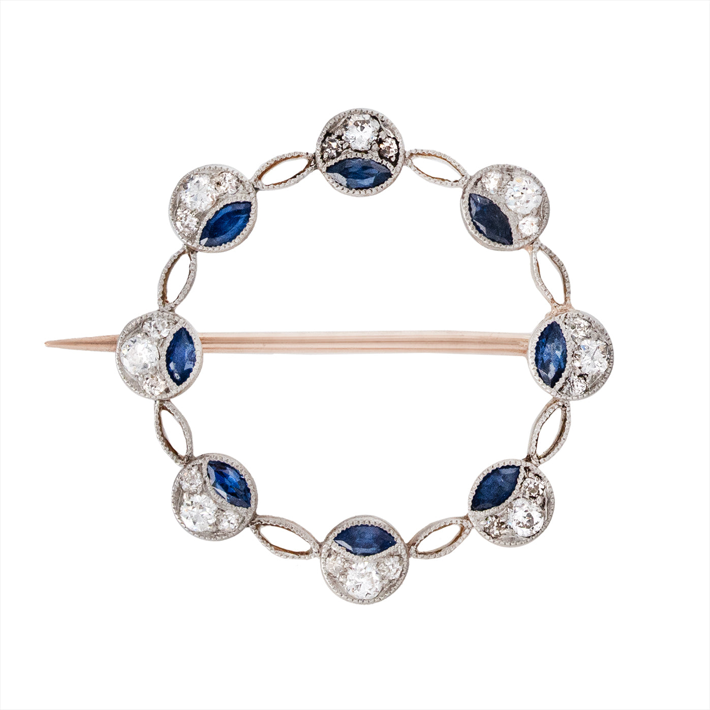 Edwardian Sapphire and Diamond Circle Brooch-Charlotte Sayers Antique Jewellery