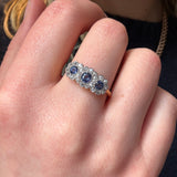 Edwardian Sapphire and Diamond Flower Ring-Charlotte Sayers Antique Jewellery