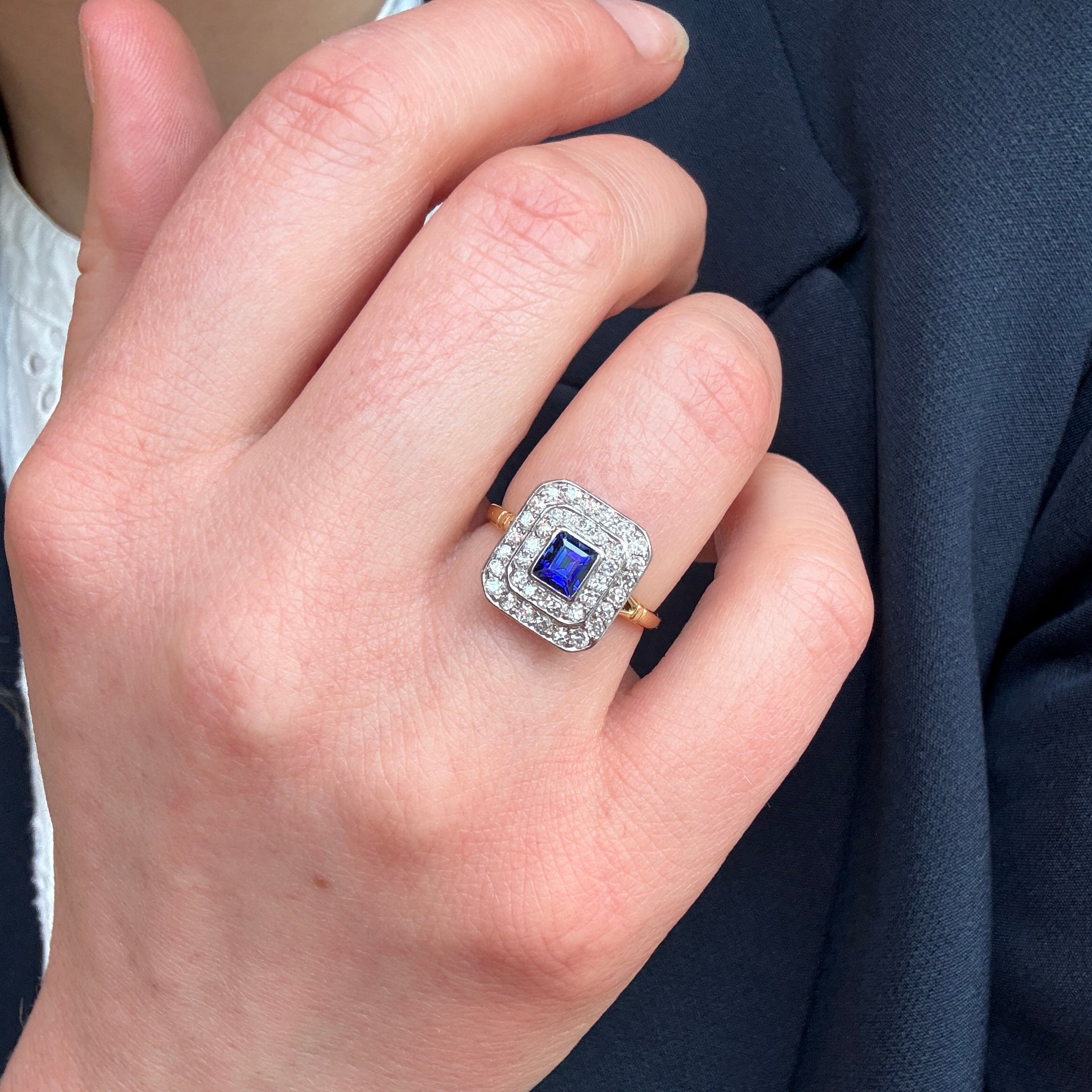 Edwardian Sapphire and Diamond Ring-Charlotte Sayers Antique Jewellery