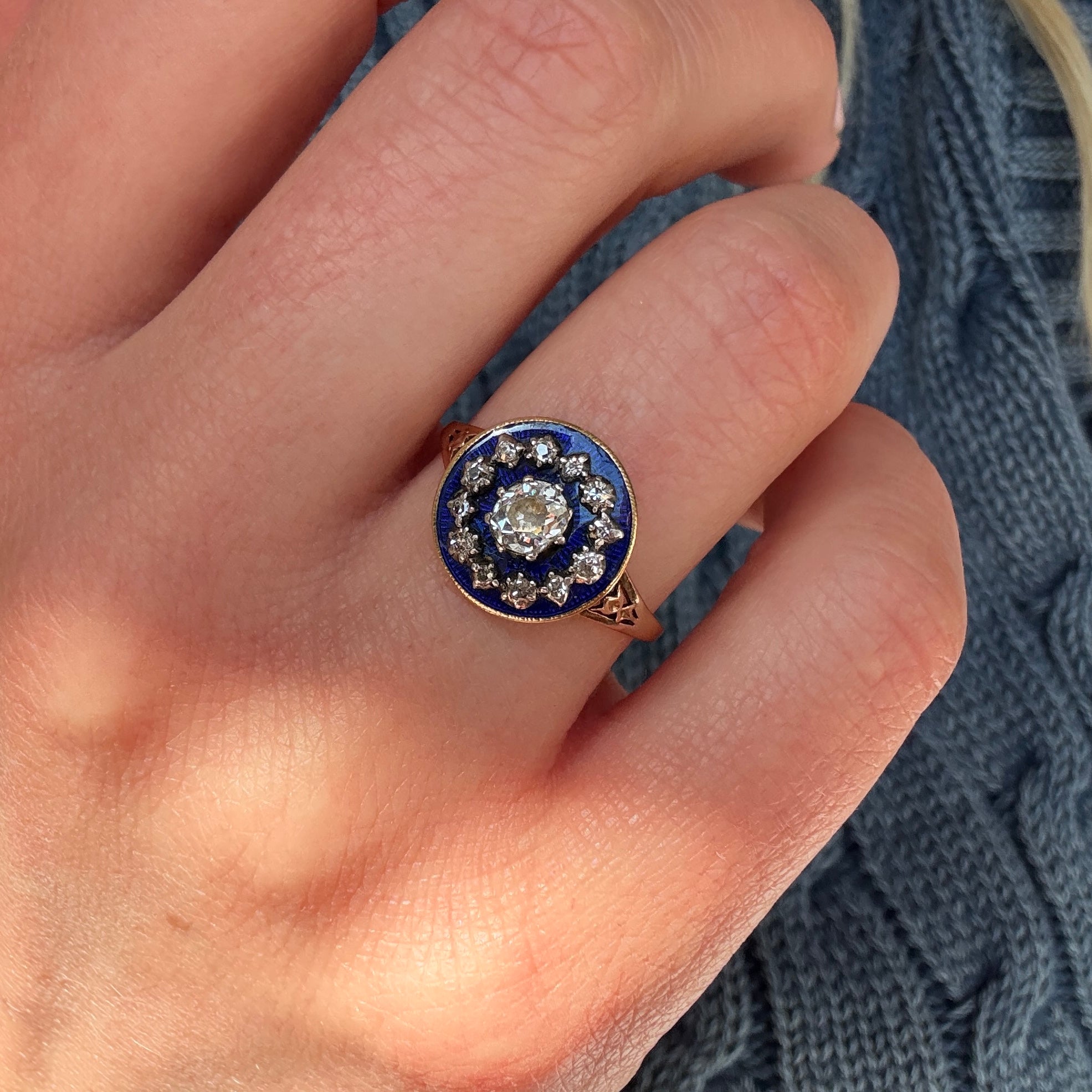 Georgian Blue Enamel and Diamond Ring-Charlotte Sayers Antique Jewellery