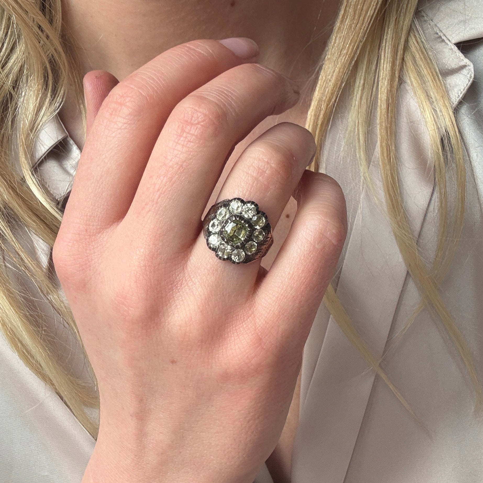 Georgian Chrysolite Cluster Ring-Charlotte Sayers Antique Jewellery