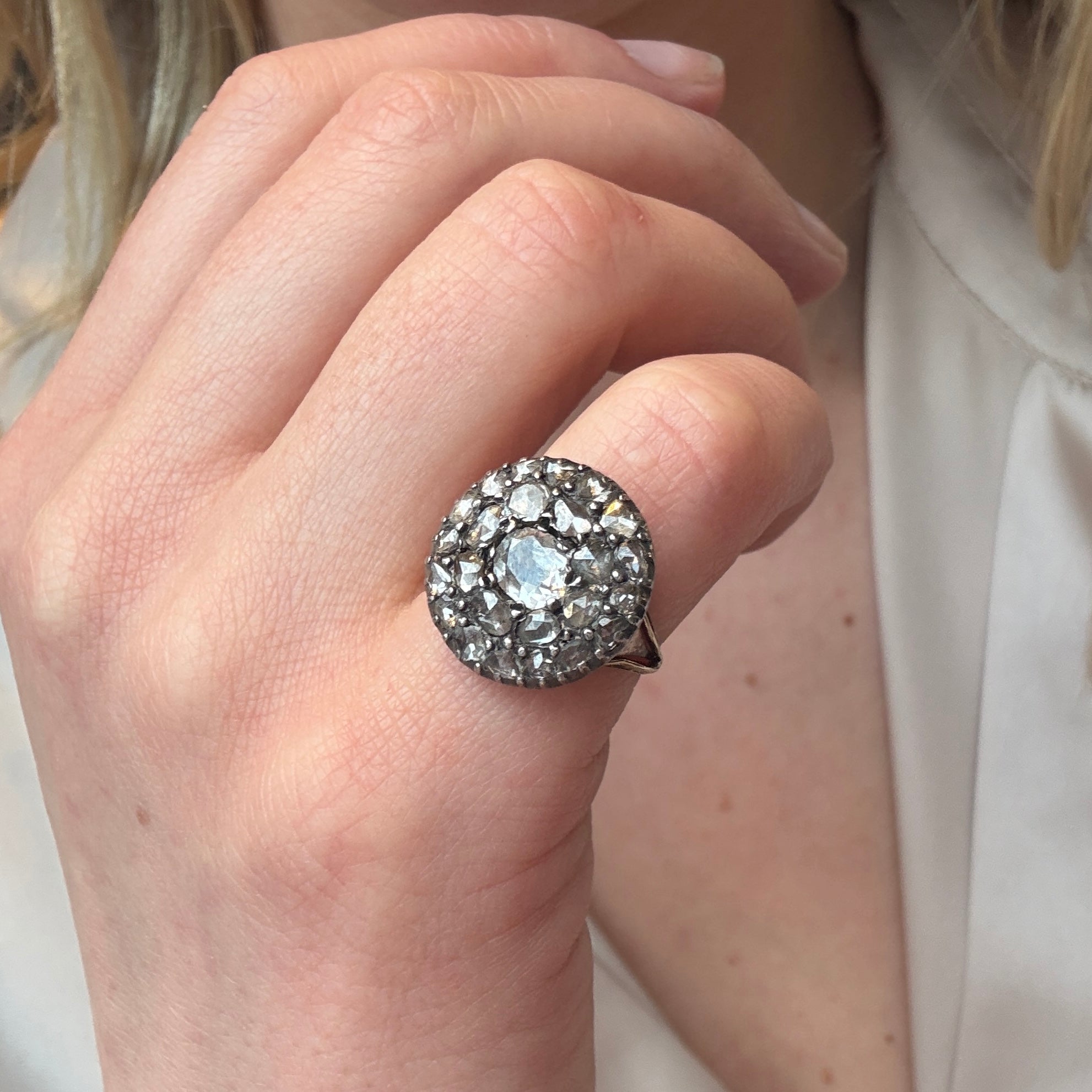 Georgian Diamond Button Ring-Charlotte Sayers Antique Jewellery