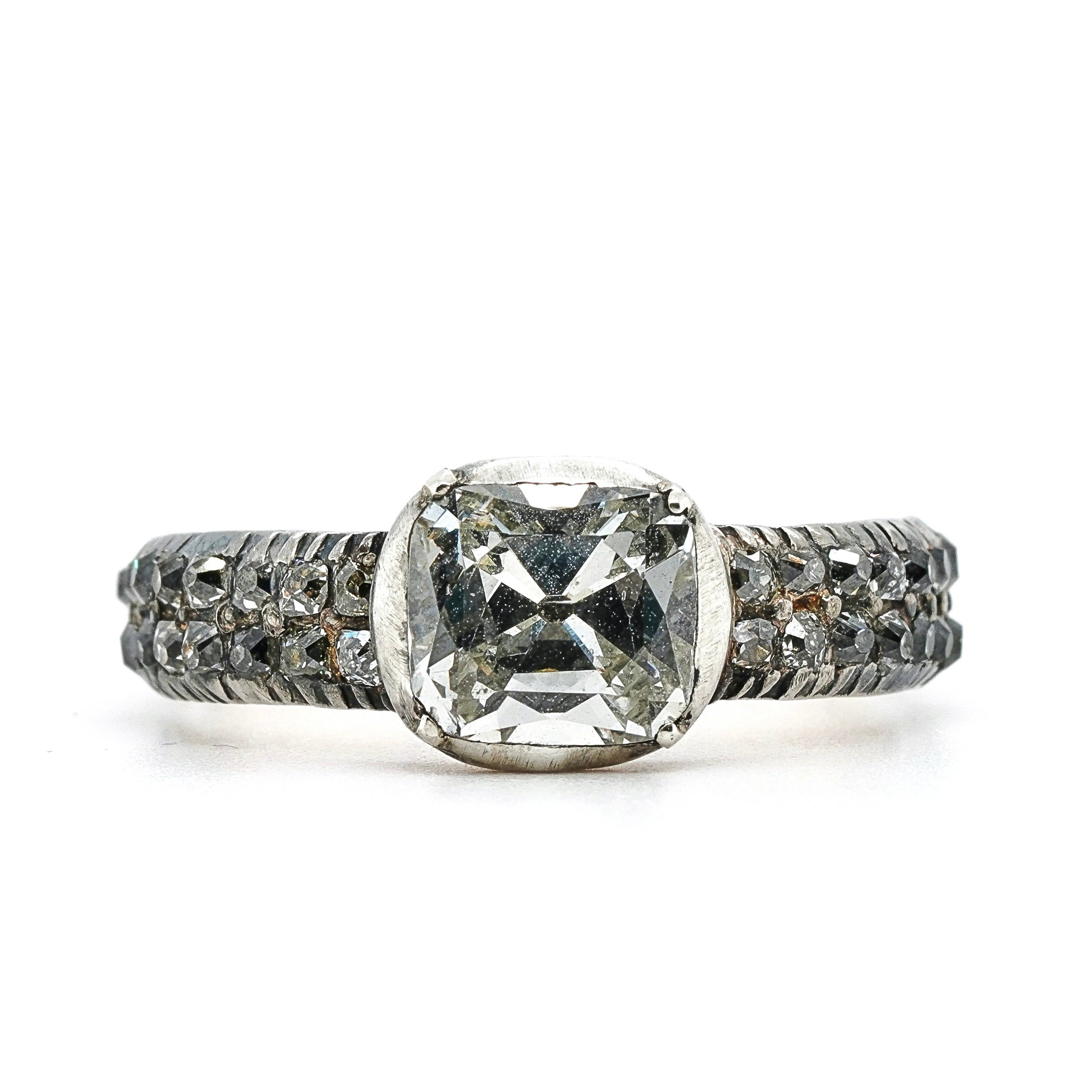 Georgian Diamond Cushion Cut Ring-Charlotte Sayers Antique Jewellery