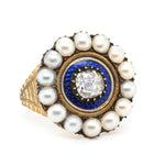 Georgian Diamond Enamel Pearl Ring-Charlotte Sayers Antique Jewellery