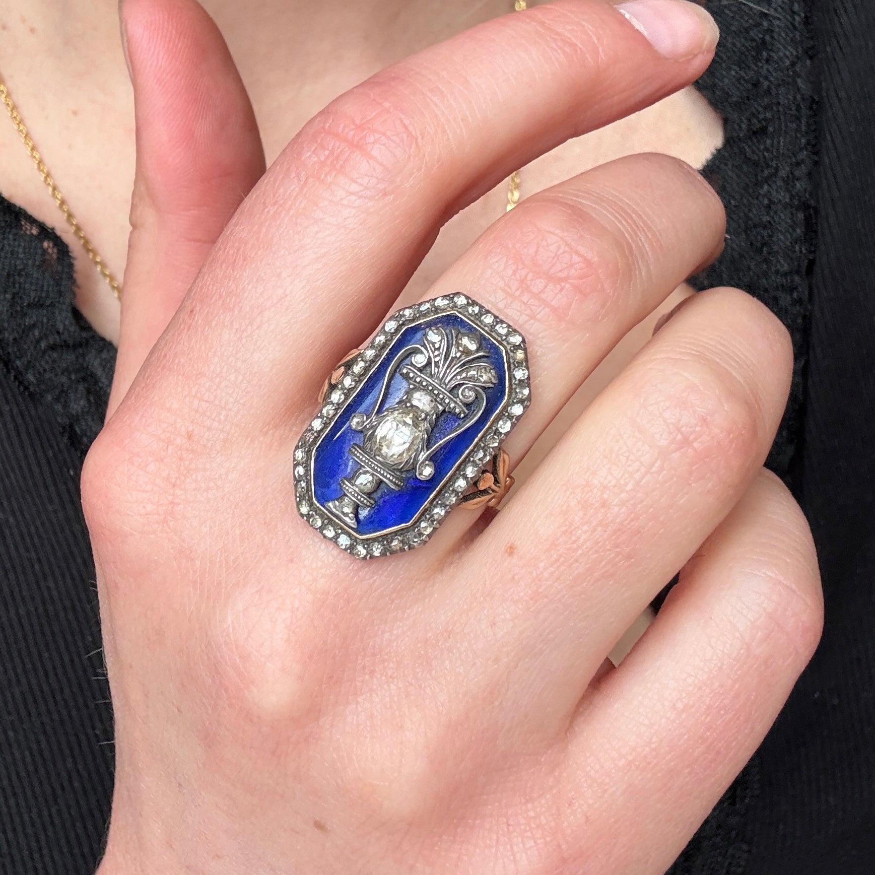 Georgian Enamel & Diamond Ring-Charlotte Sayers Antique Jewellery