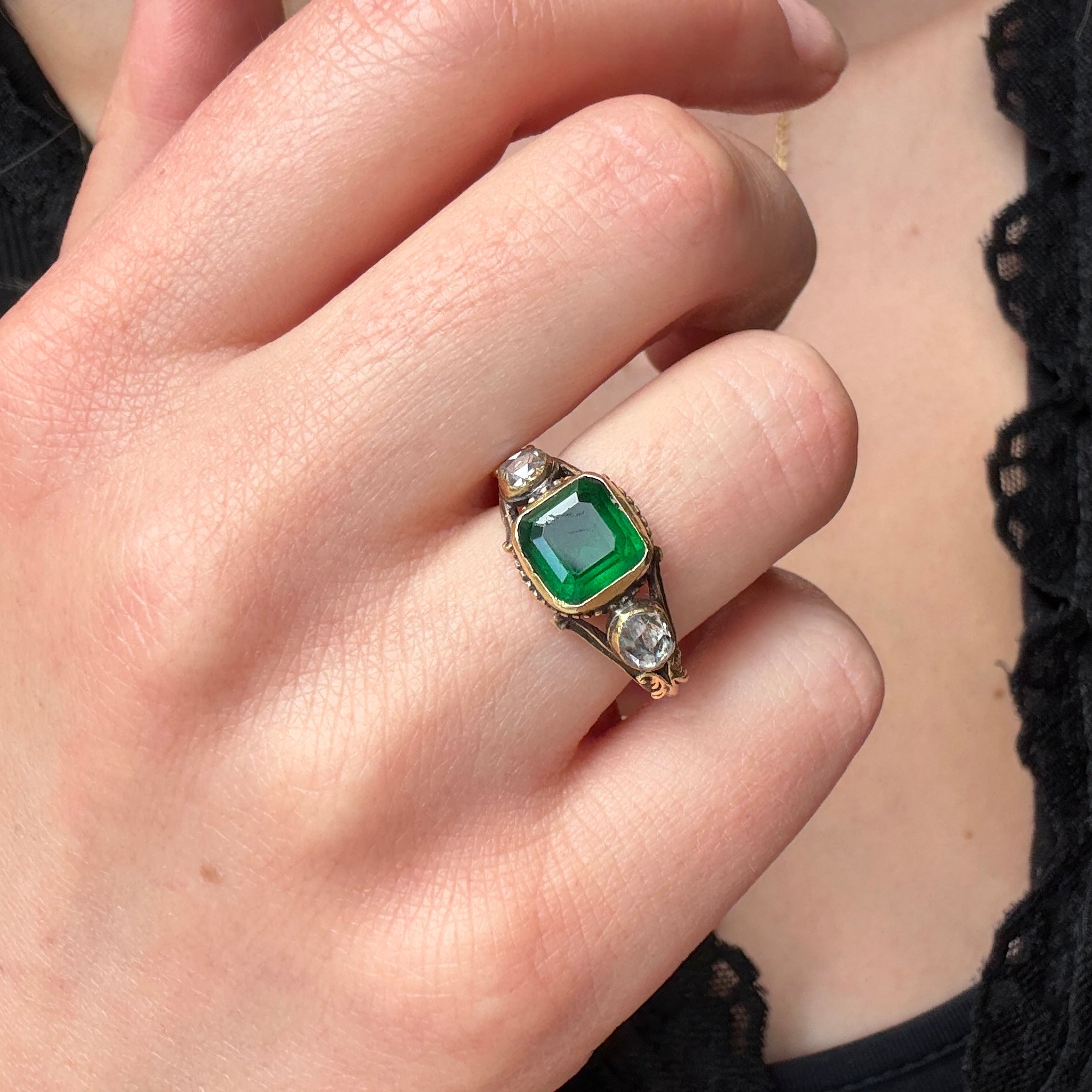 Georgian Green Paste and Diamond Ring-Charlotte Sayers Antique Jewellery