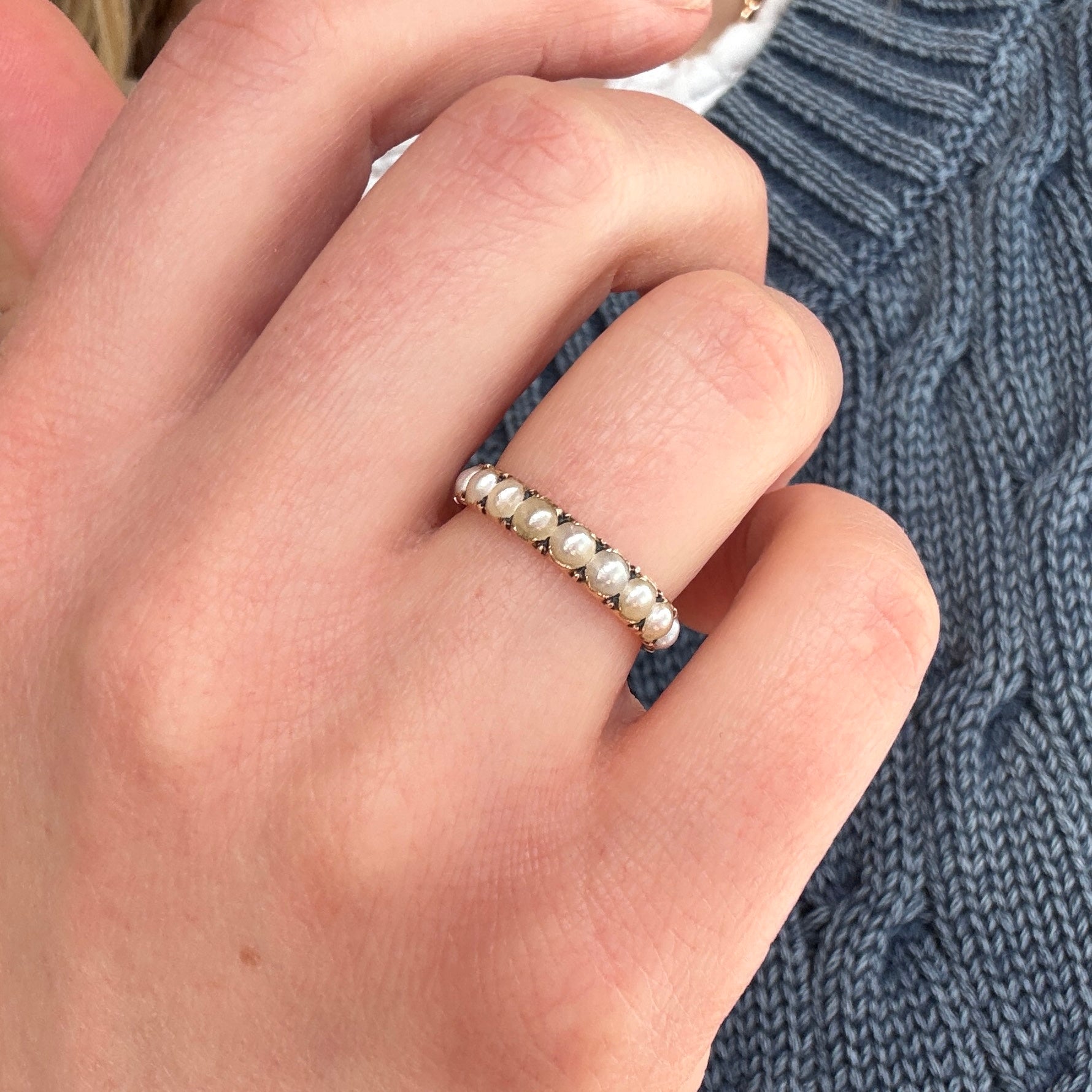 Georgian Natural Pearl Eternity Ring-Charlotte Sayers Antique Jewellery