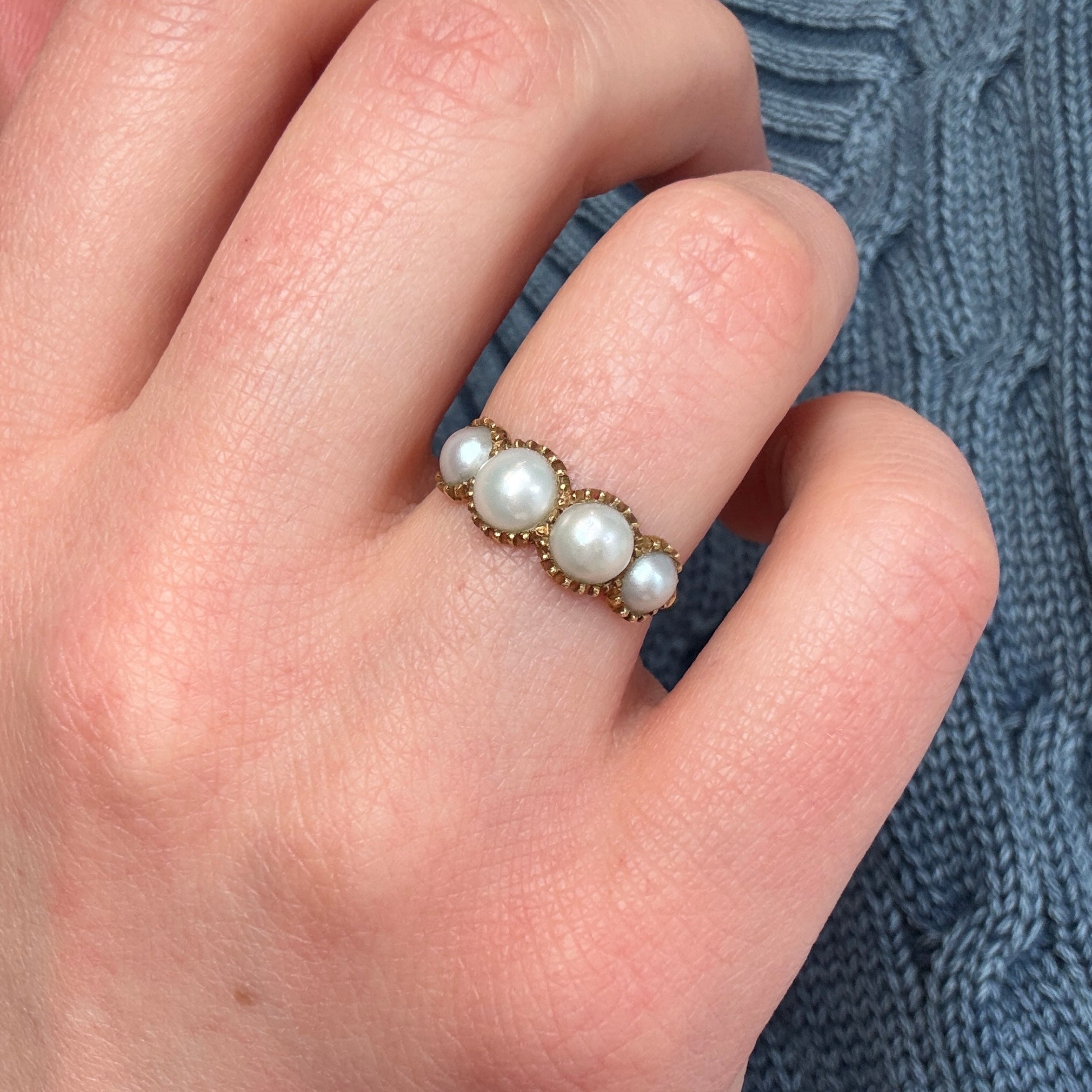 Georgian Natural Pearl Line Ring-Charlotte Sayers Antique Jewellery