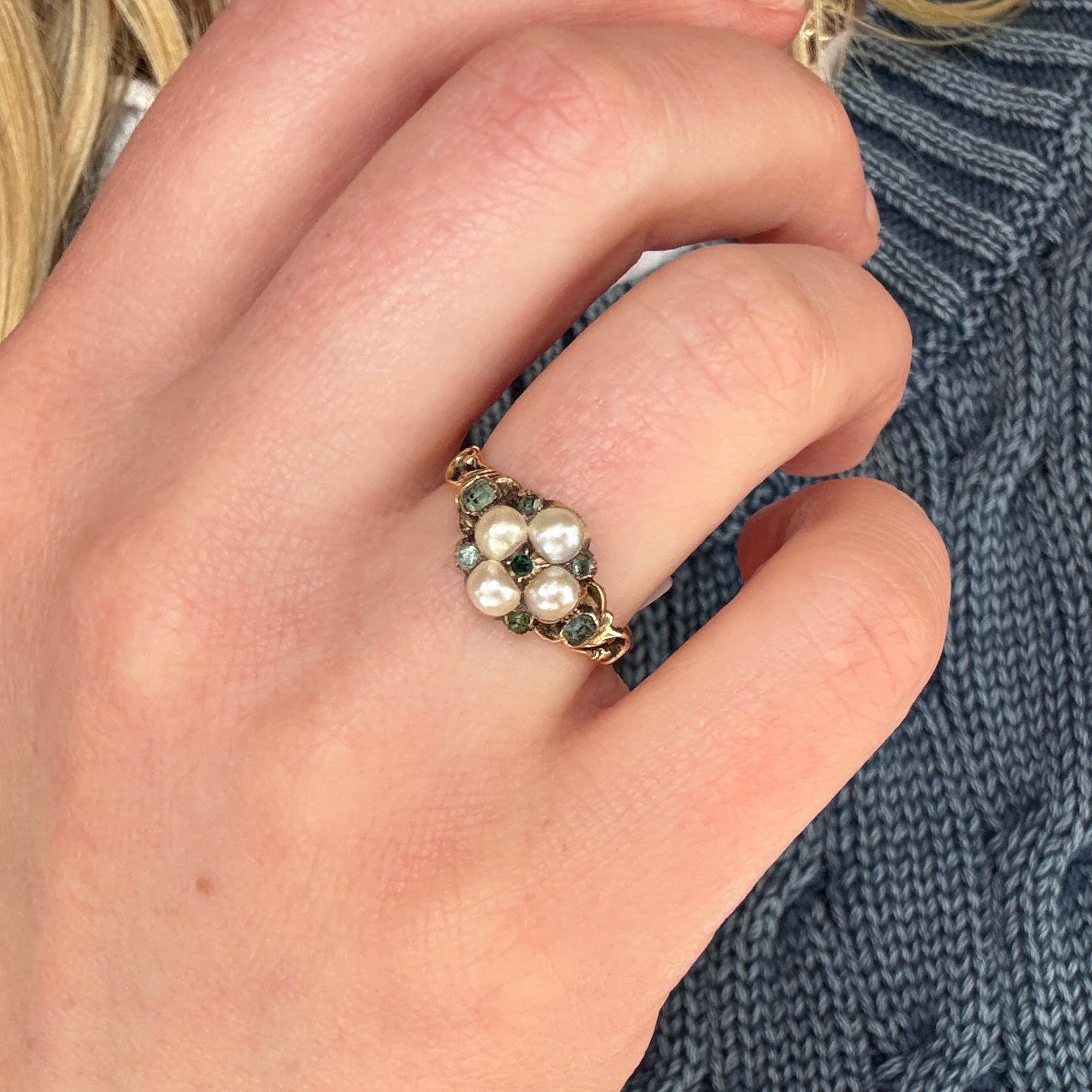 Georgian Natural Pearl and Emerald Ring-Charlotte Sayers Antique Jewellery