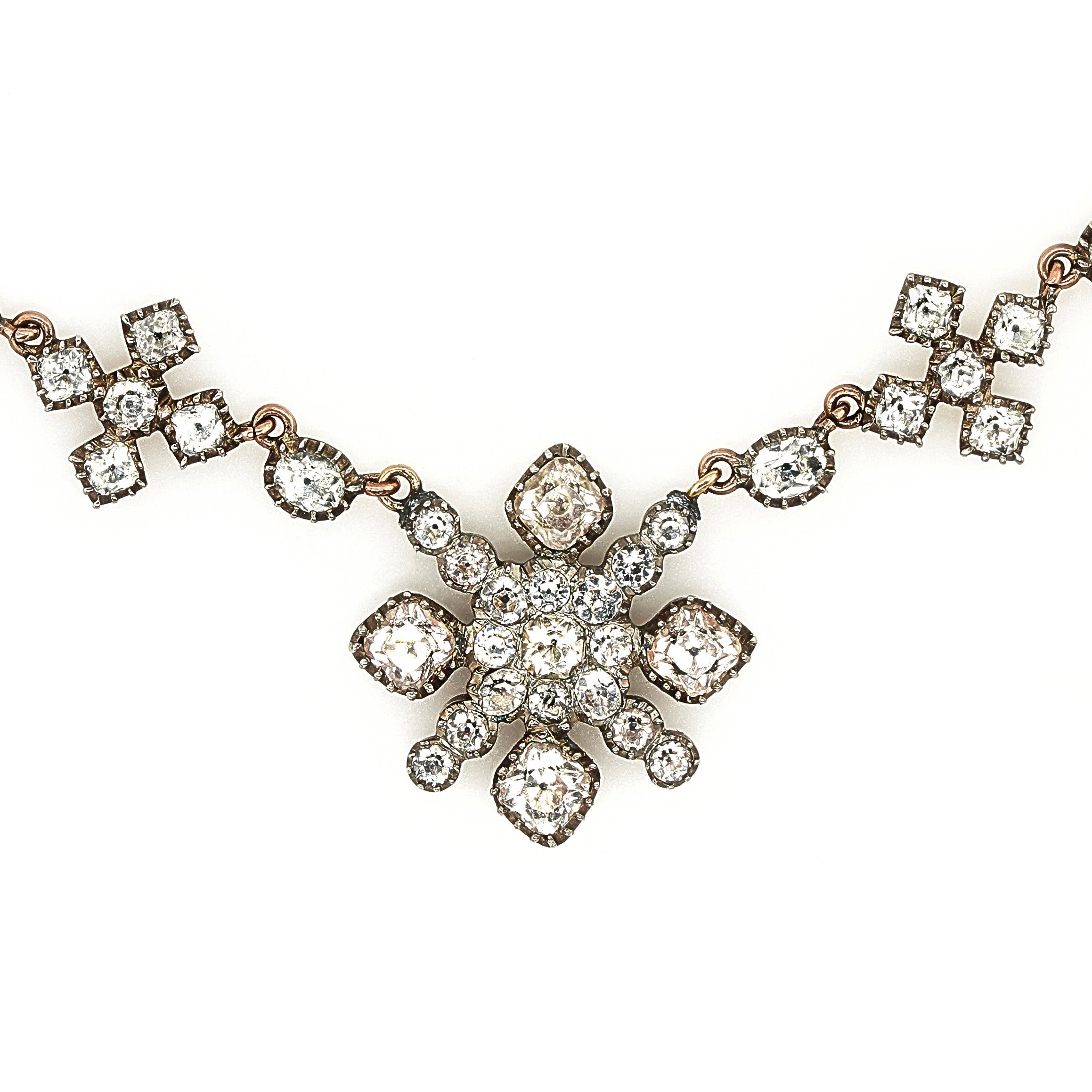 Georgian Paste Maltese Cross Necklace-Charlotte Sayers Antique Jewellery
