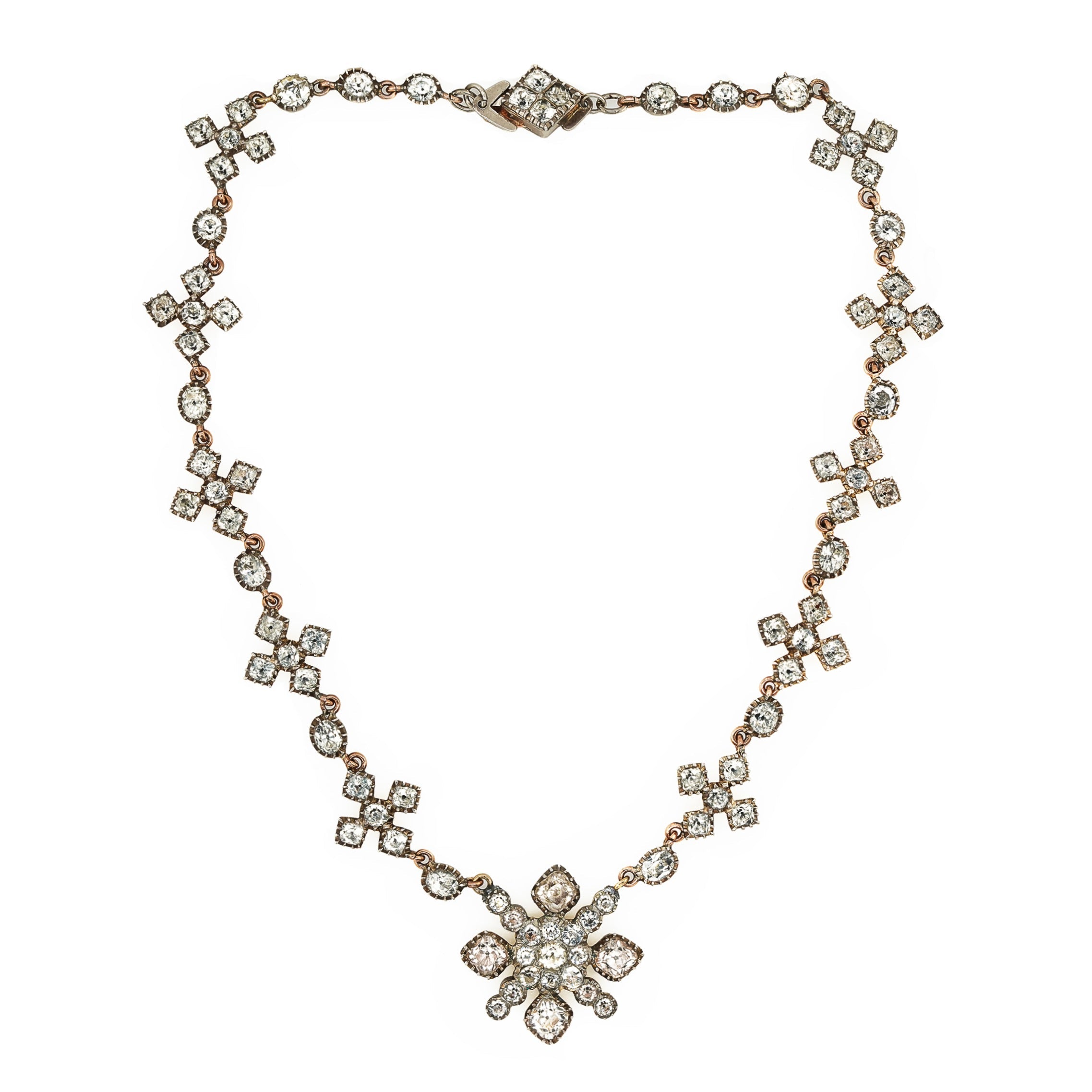 Georgian Paste Maltese Cross Necklace-Charlotte Sayers Antique Jewellery