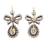 Georgian Paste Silver Bow and Drop Earrings-Charlotte Sayers Antique Jewellery