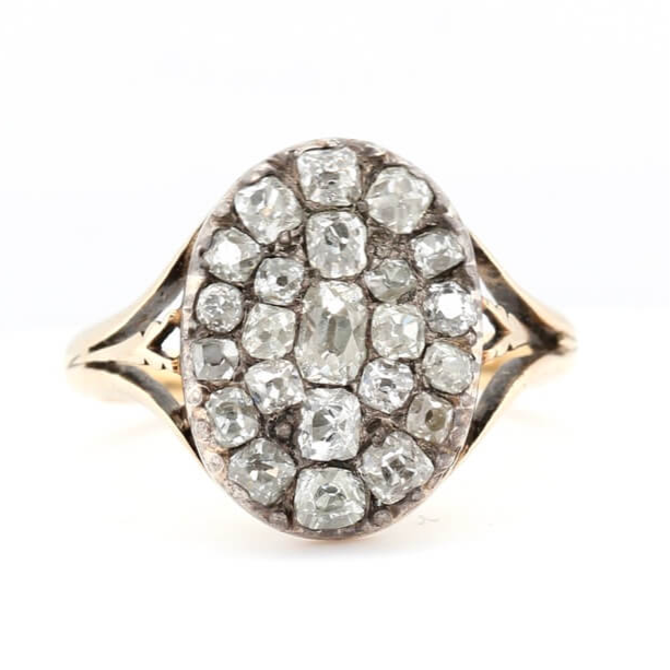 Georgian Pave Set Diamond Oval Ring-Charlotte Sayers Antique Jewellery