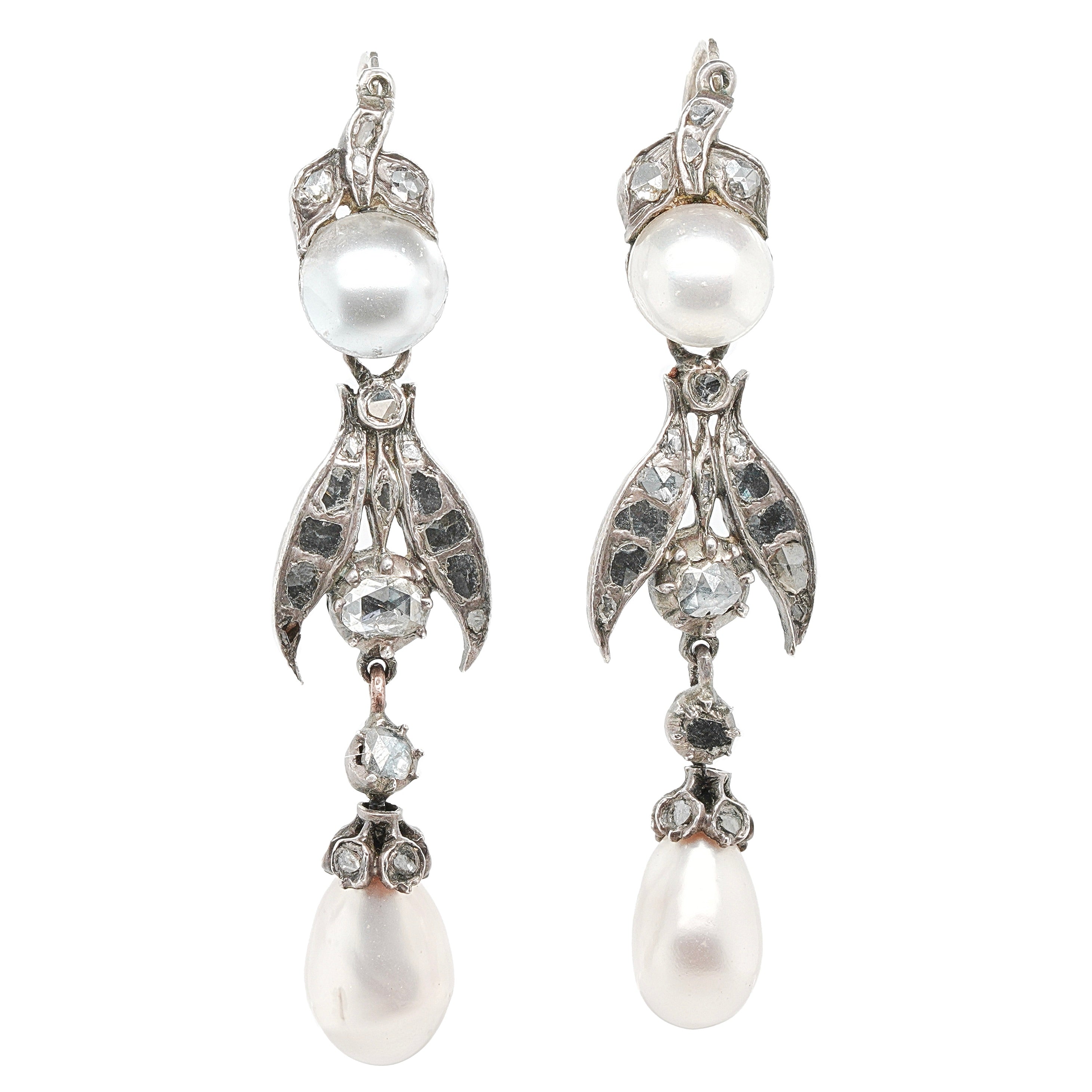 Georgian Pearl and Diamond Drop Earrings-Charlotte Sayers Antique Jewellery