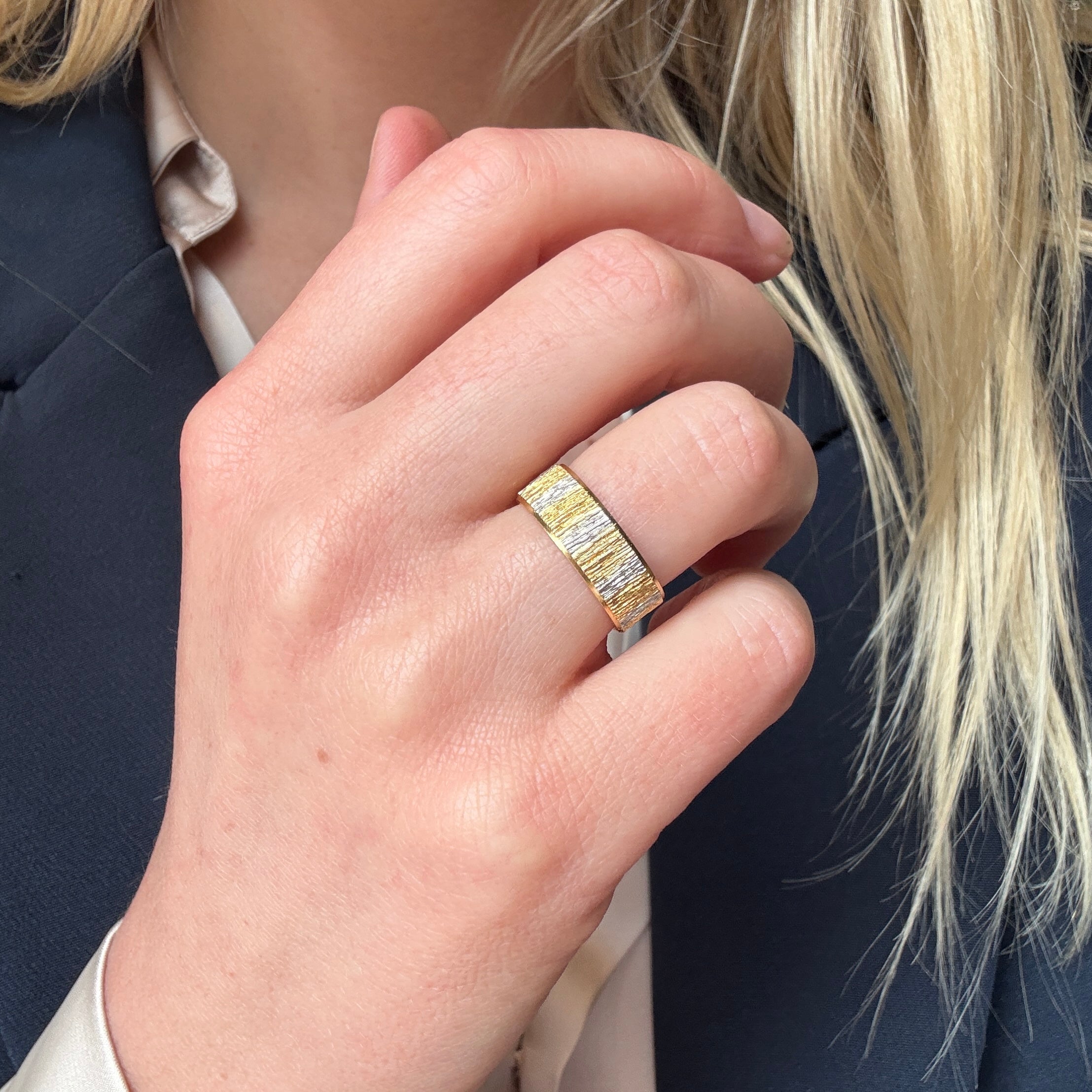 Modern 2 Colour Gold Band Ring-Charlotte Sayers Antique Jewellery