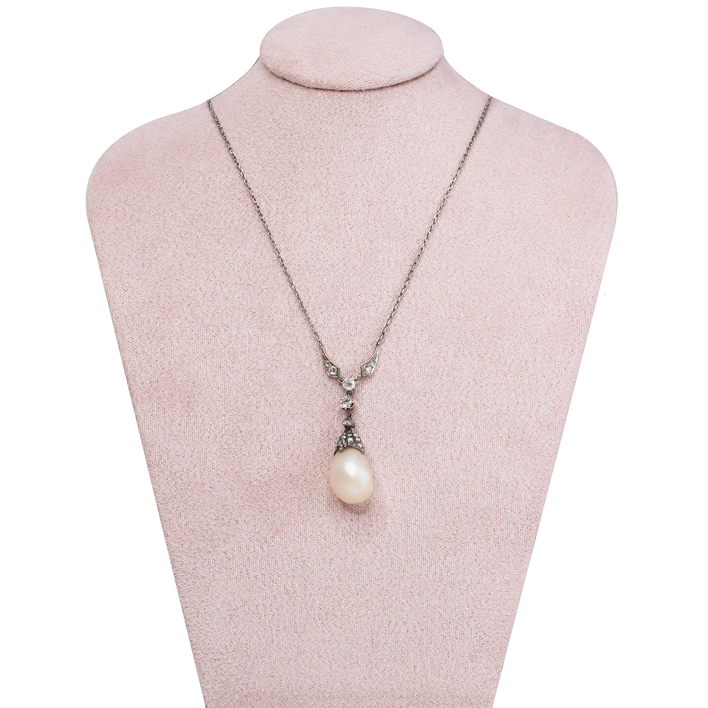 Natural Pearl and Diamond Pendant-Charlotte Sayers Antique Jewellery