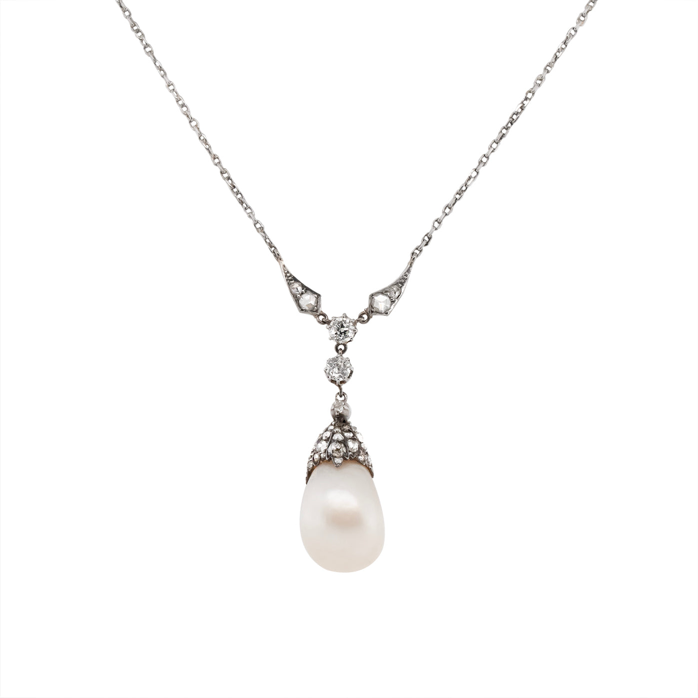 Natural Pearl and Diamond Pendant-Charlotte Sayers Antique Jewellery