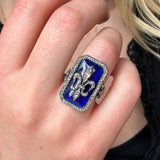 Nineteenth Century French Blue Glass and Diamond Fleur De Lys Ring-Charlotte Sayers Antique Jewellery