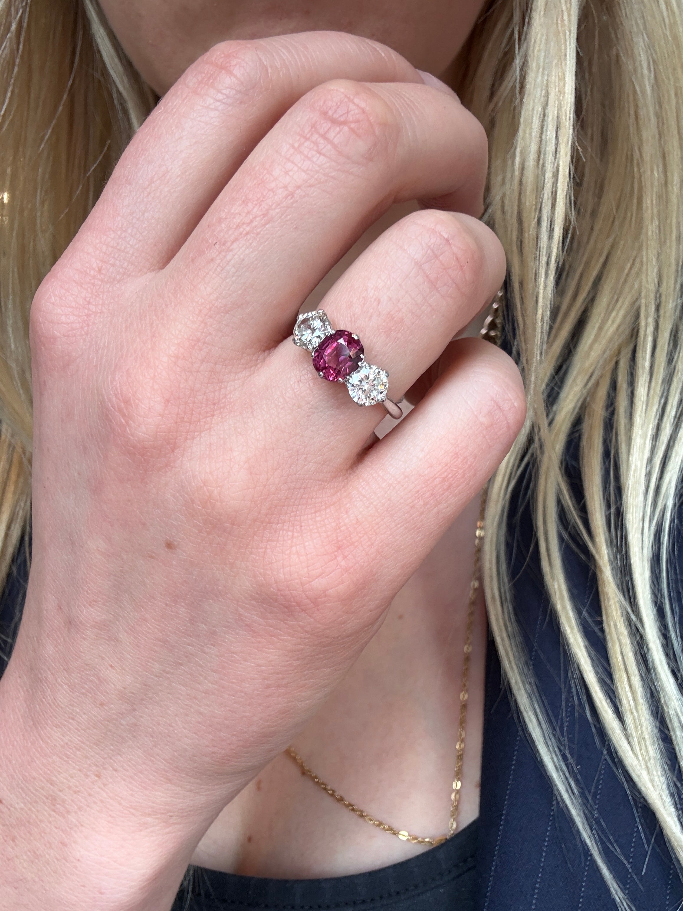 Ruby and Diamond Three Stone Ring-Charlotte Sayers Antique Jewellery