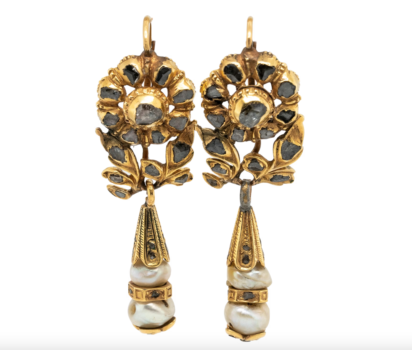 17th Century Diamond and Natural Pearl Earrings