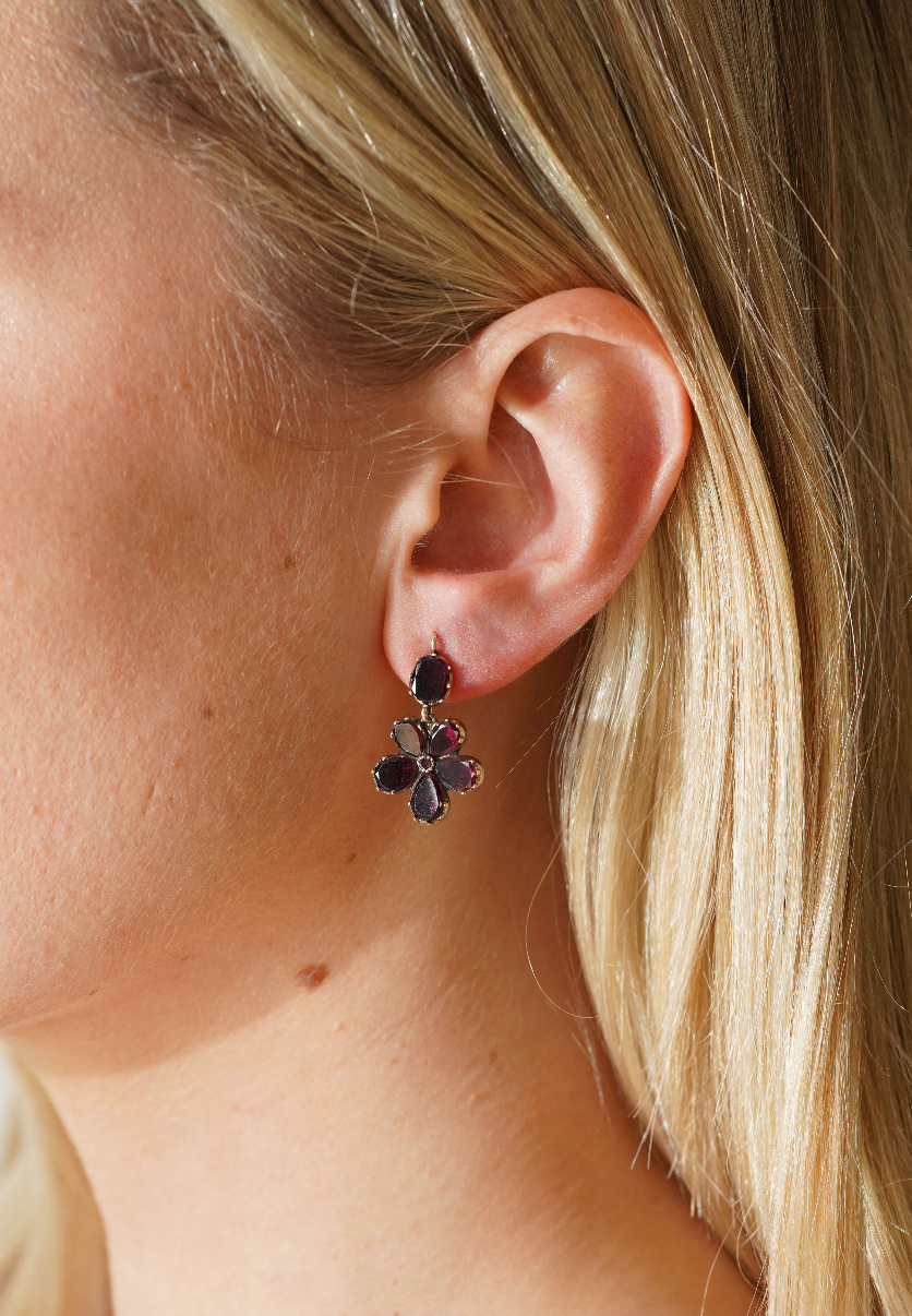 Georgian Garnet Flower Earrings