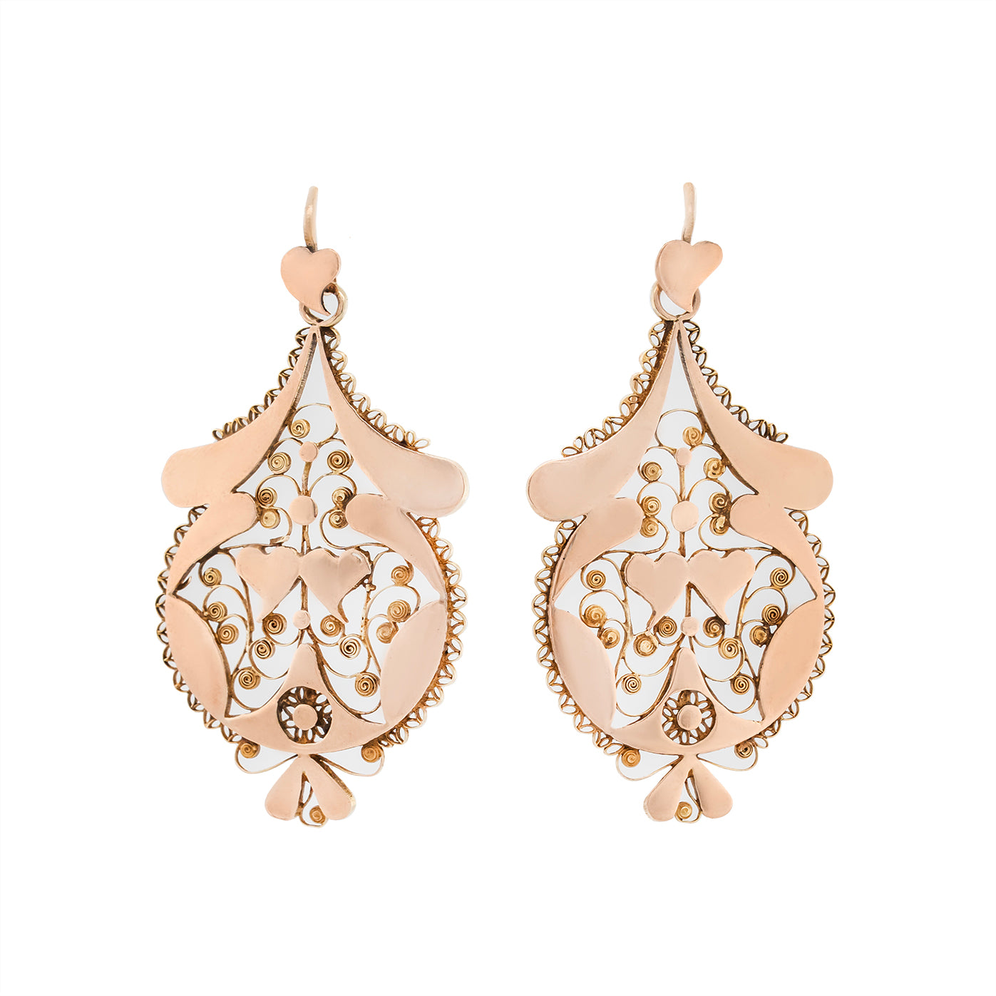 Sicilian Gold Heart Earrings-Charlotte Sayers Antique Jewellery