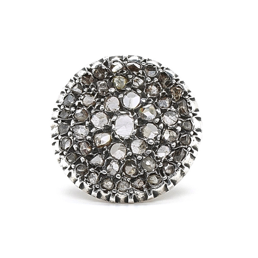 Sicilian Rose Cut Diamond Circular Toppa Ring-Charlotte Sayers Antique Jewellery