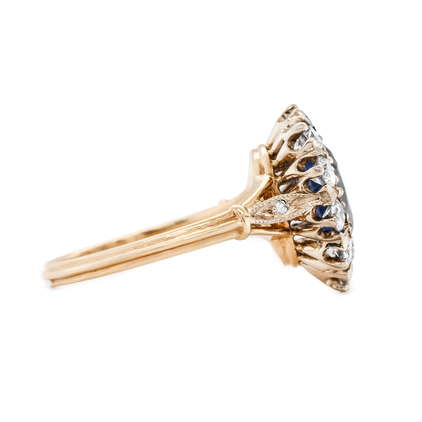 Sri Lankan Sapphire & Diamond Cluster Ring-Charlotte Sayers Antique Jewellery