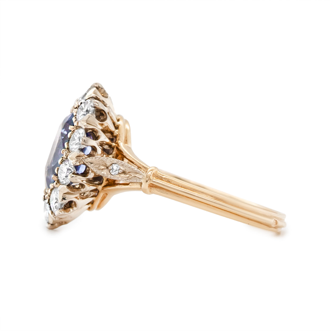 Sri Lankan Sapphire & Diamond Cluster Ring-Charlotte Sayers Antique Jewellery