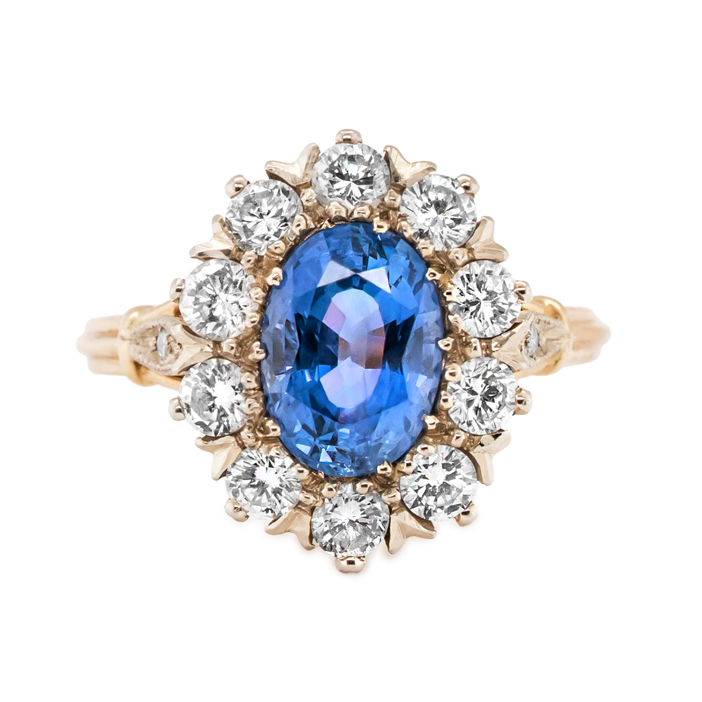 Sri Lankan Sapphire & Diamond Cluster Ring-Charlotte Sayers Antique Jewellery