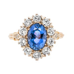 Sri Lankan Sapphire & Diamond Cluster Ring-Charlotte Sayers Antique Jewellery