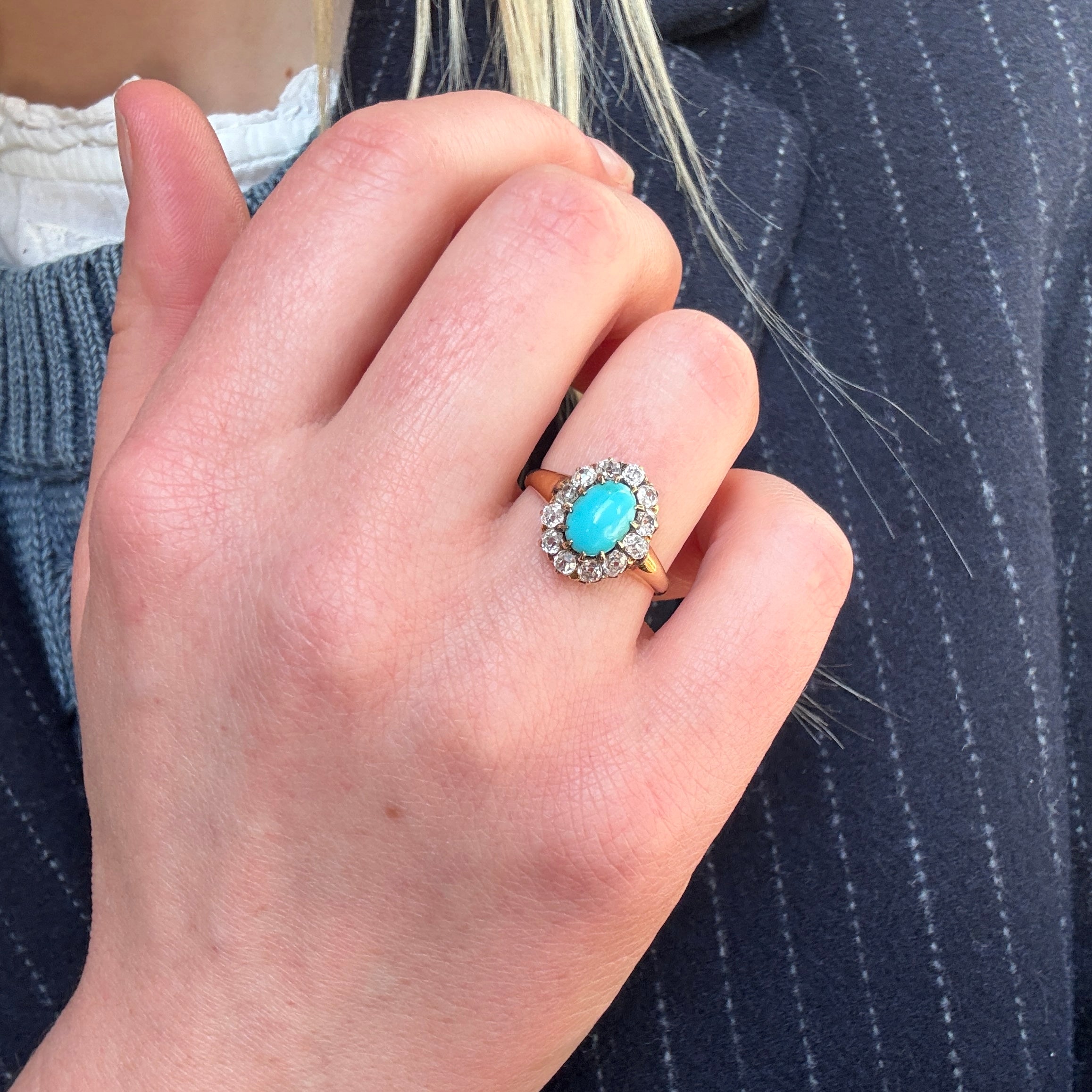 Turquoise and Diamond Victorian Cluster Ring-Charlotte Sayers Antique Jewellery